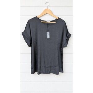 Beyove NWT Black Silky Stretch Crew Neck T-Shirt XL Rolled Sleeve
